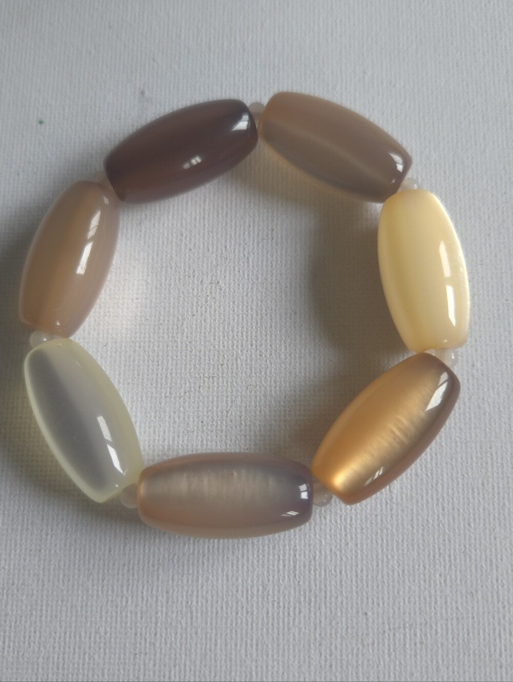 Neutral Earth Tone Oval Beaded Stretch Bracelet | Natural Agate Style